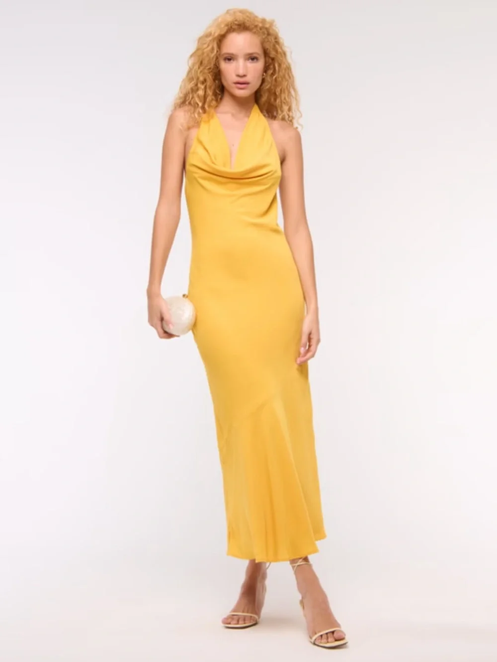 abercrombie and fitch yellow dress Casual Midi By In Yellow, Size:M Flattering maxi dress in our soft faux silk fabric Women's Cowl Halter Maxi Dress